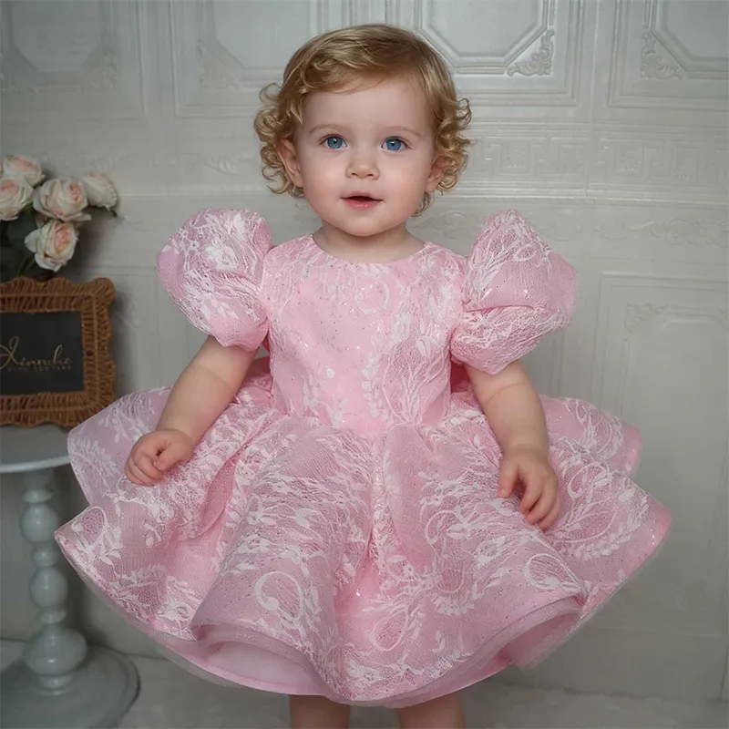 Toddler Girl Tulle Party Dress - Элегантное розовое блестящее кружевное платье для