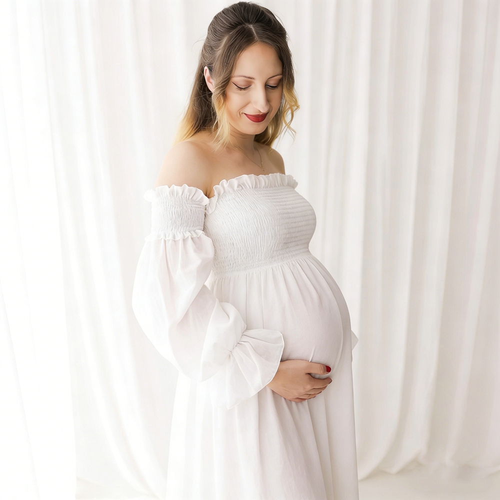 Maternity Wear - Платье для фотосессии беременных: белое, с