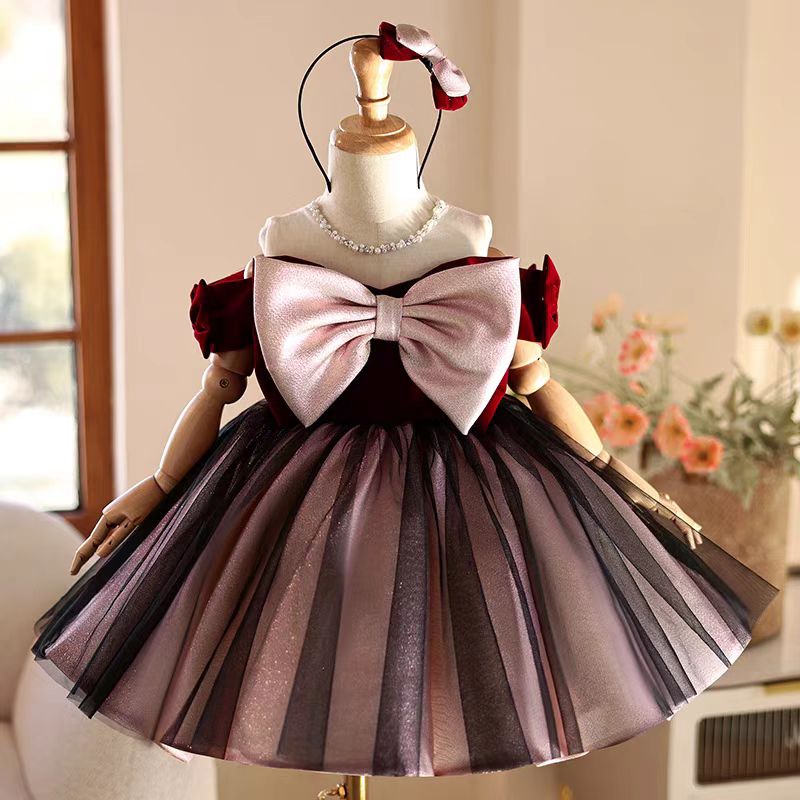 Toddler Girl Tulle Party Dress - Jill Wish J464 элегантное бордовое платье