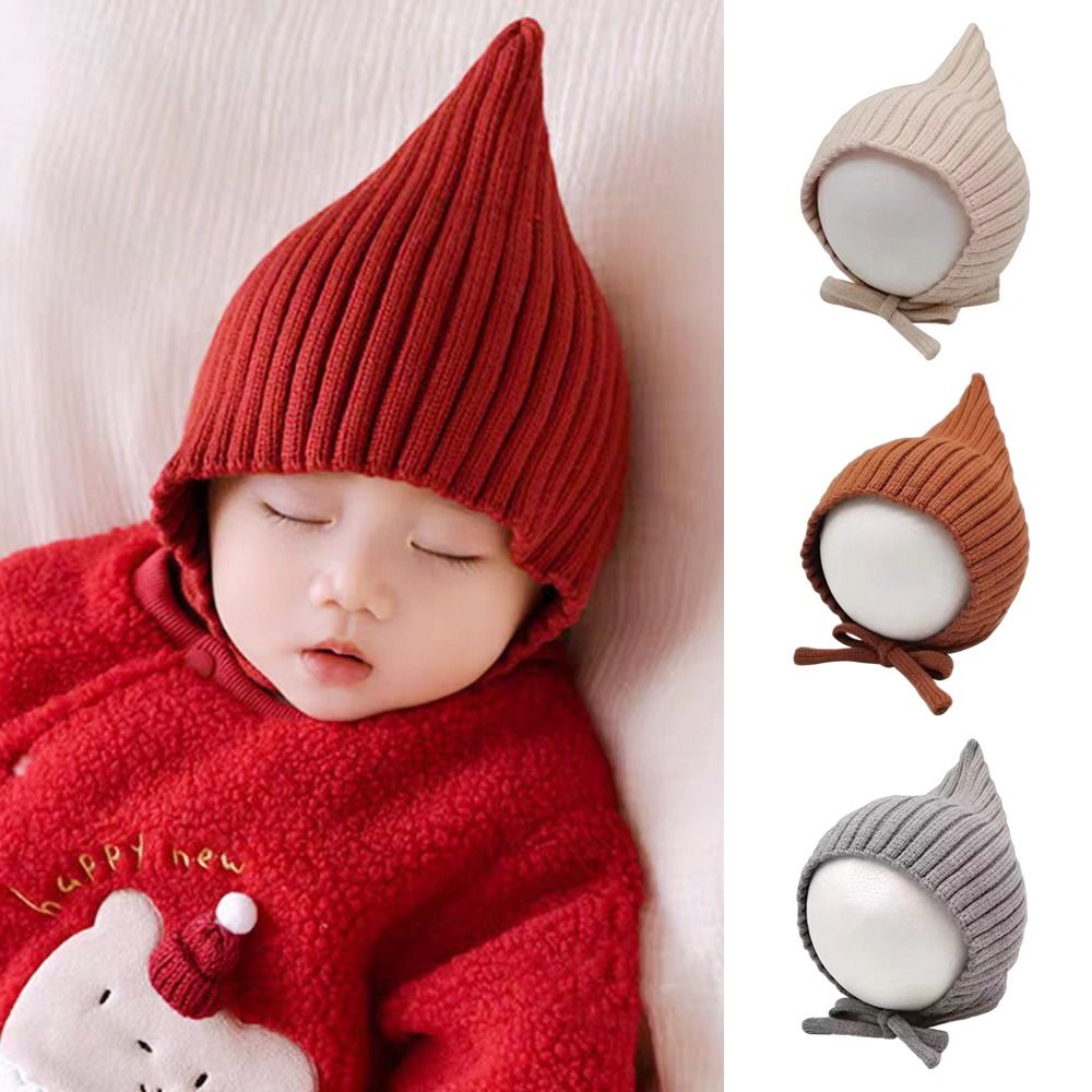 Infant Beanie Hat With Ears - Милая однотонная детская шапка, зимняя теплая