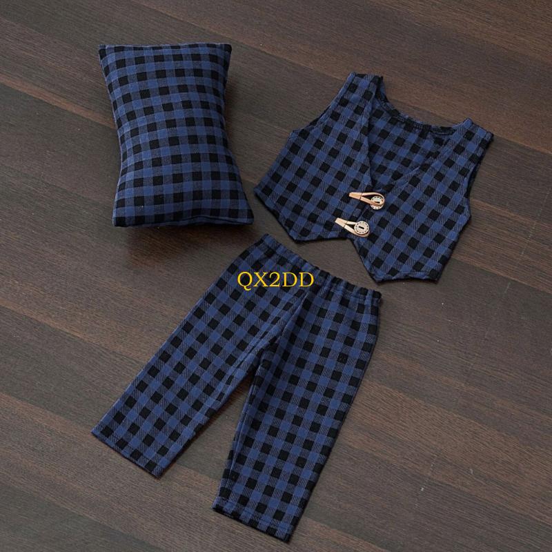 Infant Photography Props Outfit - QX2D клетчатые штаны и жилет с