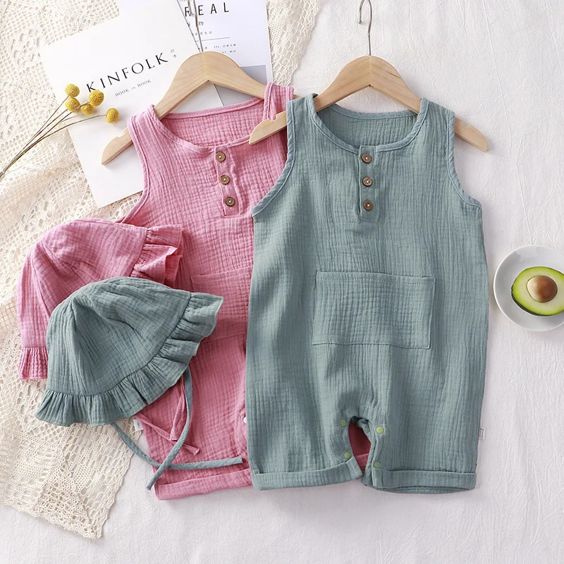 Baby Summer Linen Sleeveless Jumpsuit - Летняя одежда для малышей, 2 шт./компл.,