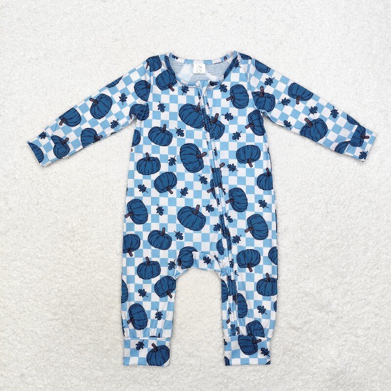 Cotton Baby Onesies Zipper - 8,21 бамбуковый синий тыквенный лист клетчатый